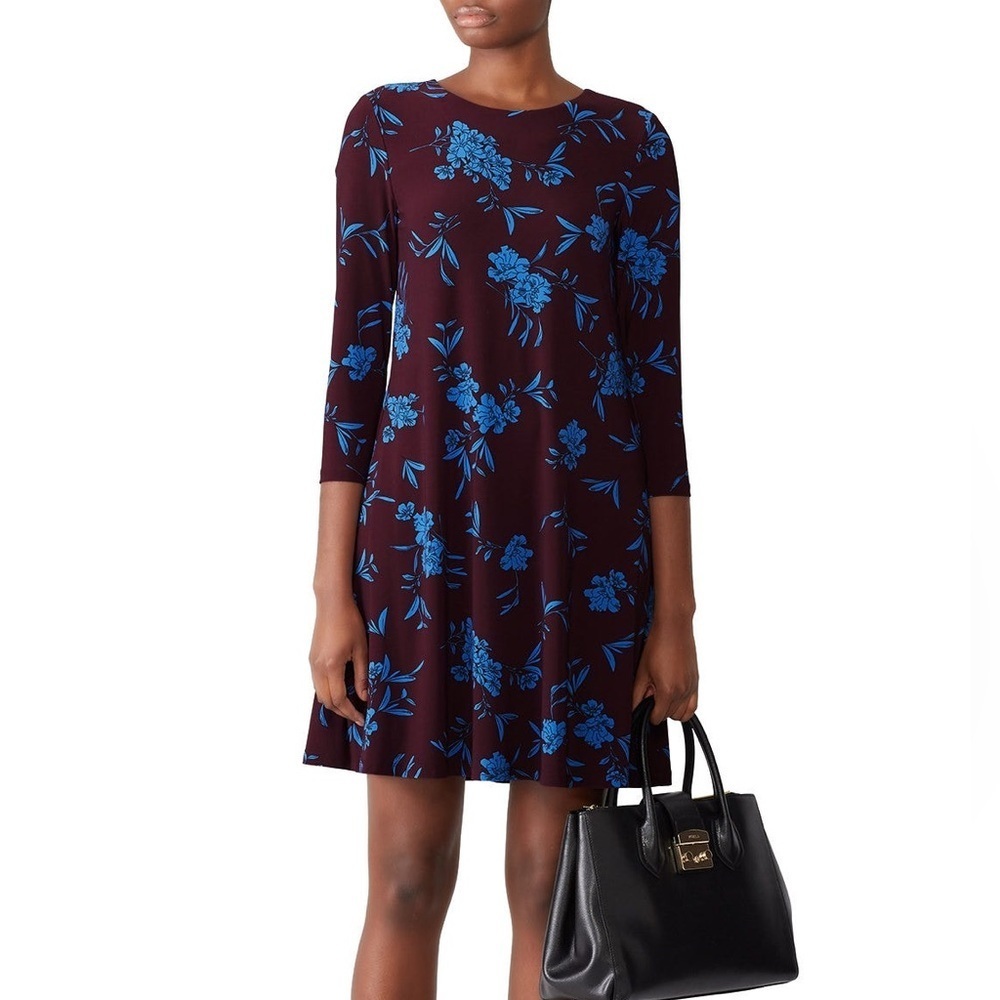 LRL Lauren Ralph Lauren Women's Size 2 XS A-Line Dress Floral Plum Abbi Dress